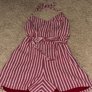 Hollister Red and White Striped Halter Romper